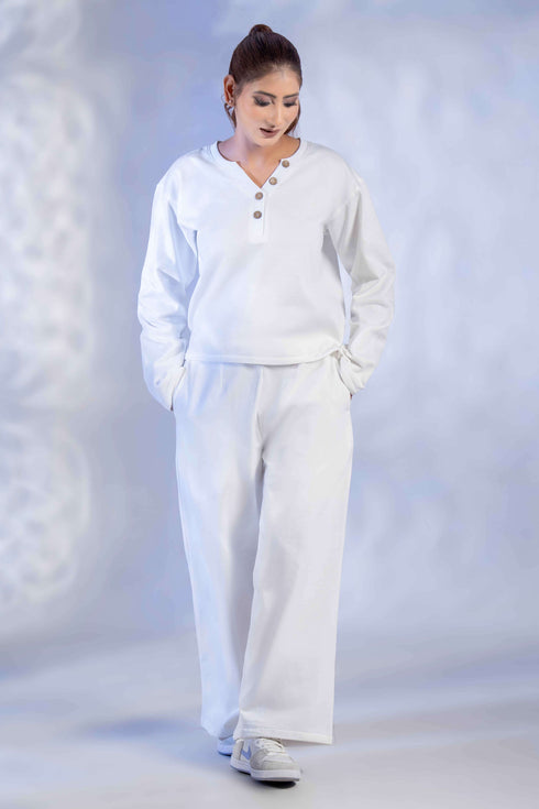 Women's Knitted Cotton Wool blend Henley Lounge Co-Ord Set