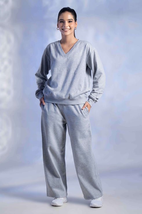 Women’s Knitted Cotton Wool blend V-Neck Lounge Co-Ord Set