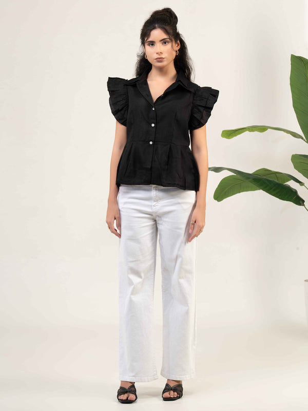 Women Cotton Flutter Sleeve Top