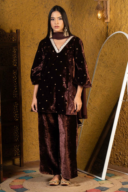 Velvet Embellished Formal Suit Set