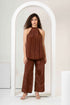 Halter Neck Satin Top with Flared Trousers Co-Ord Sets