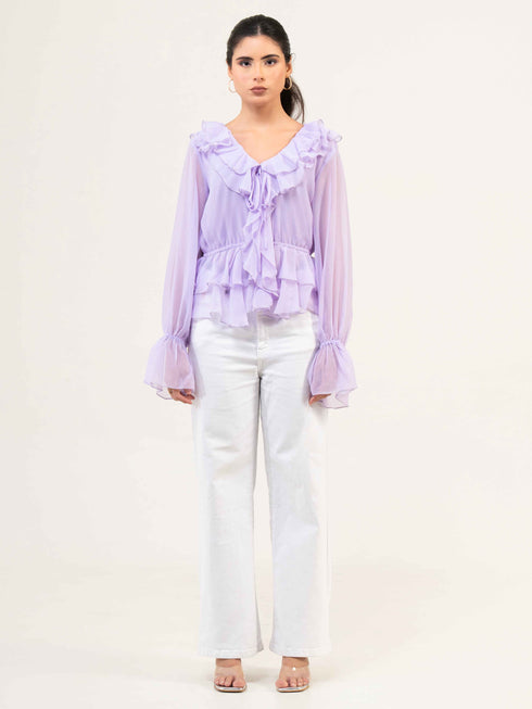 Women Fandi Bell Sleeves Peplum Top