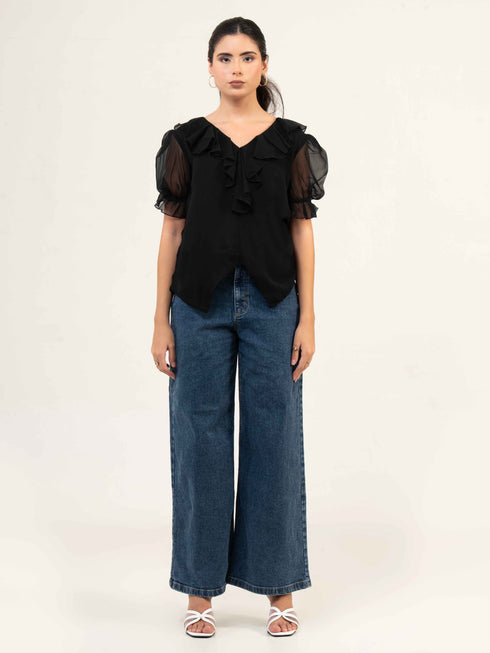 Women Fandi Frill Neck Top