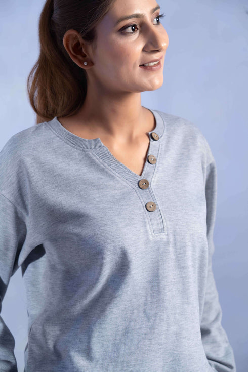 Women's Knitted Cotton Wool blend Henley Lounge Co-Ord Set