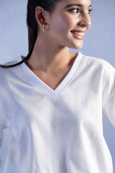 Women’s Knitted Cotton Wool blend V-Neck Lounge Co-Ord Set