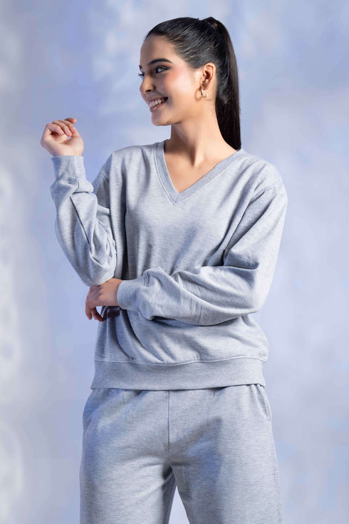 Women’s Knitted Cotton Wool blend V-Neck Lounge Co-Ord Set