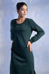 Women's Knitted Cotton Woolen Rib-Cuff Straight Midi Dress