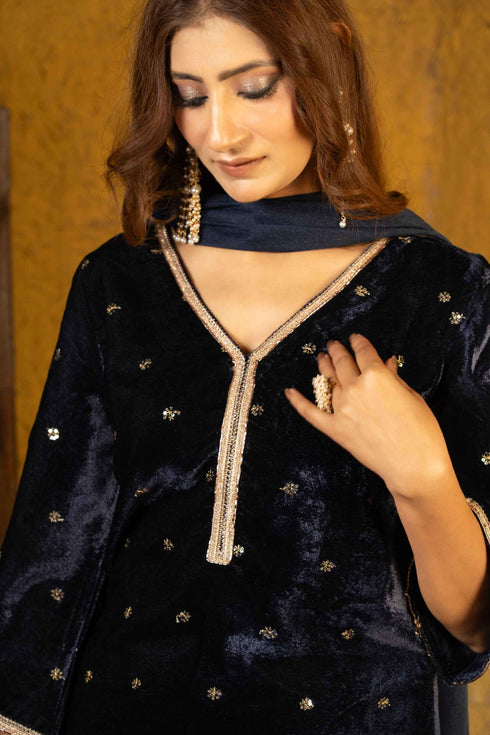 Velvet Embellished Formal Suit Set