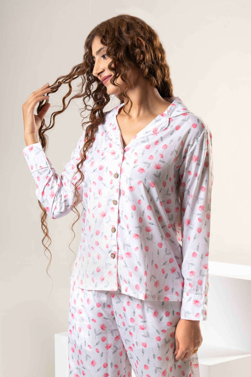 Women Satin Floral Printed Night Suit