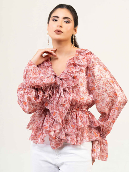 Women Fandi Bell Sleeves Peplum Top