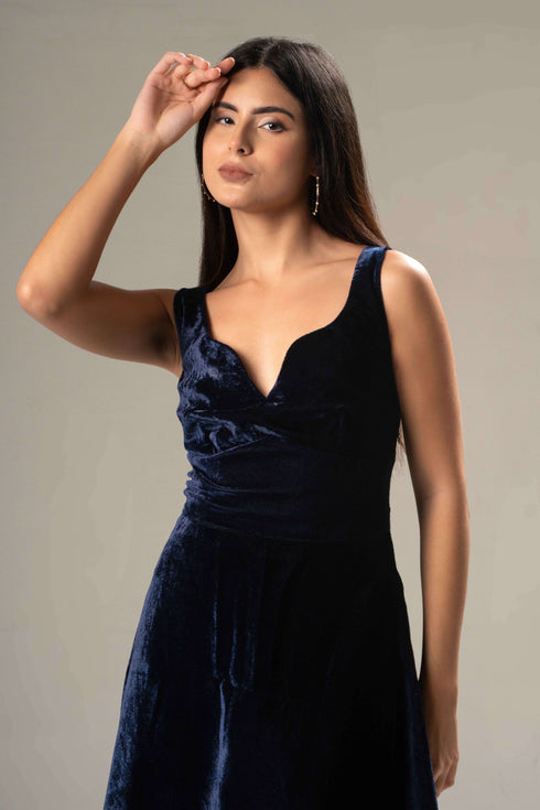Velvet Blue Midi Dress