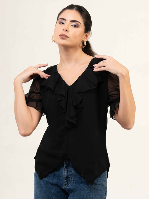 Women Fandi Frill Neck Top