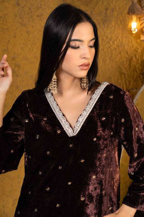 Velvet Embellished Formal Suit Set