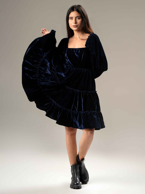 Velvet Blue Flair Dress