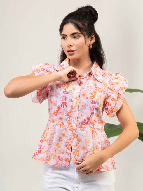 Women Cotton Shirt Collar Top