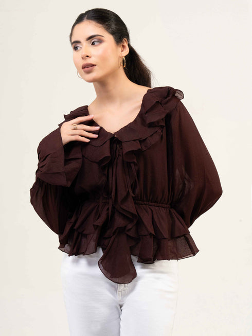 Women Fandi Bell Sleeves Peplum Top