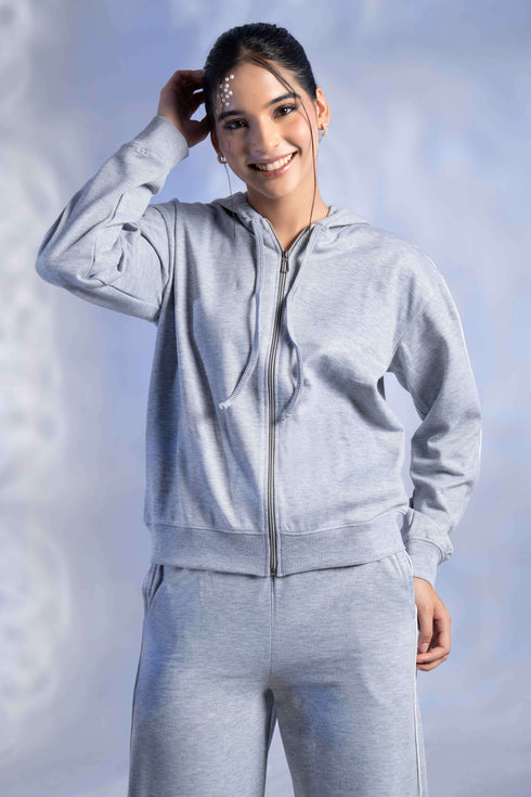 Women’s Knitted Cotton Wool Blend Zip-Up Hoodie Co-Ord Set