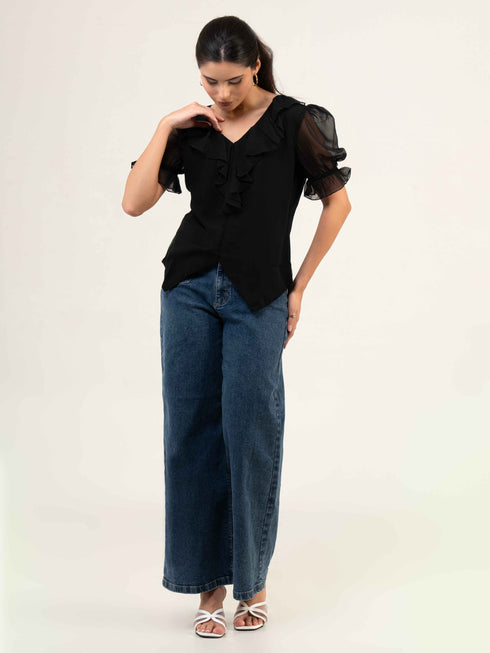 Women Fandi Frill Neck Top