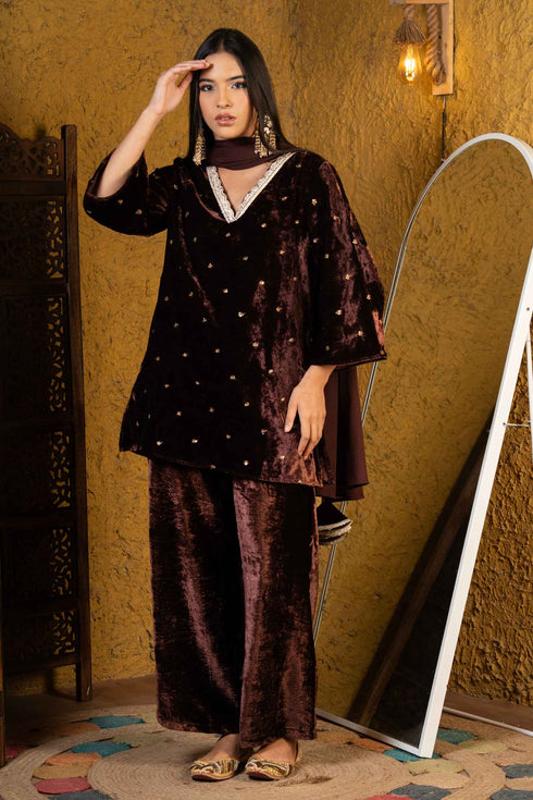 Velvet Embellished Formal Suit Set
