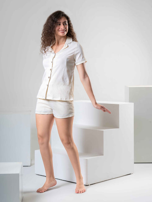 Women Cotton Bubble Night Suit-Shorts