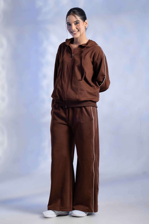 Women’s Knitted Cotton Wool Blend Zip-Up Hoodie Co-Ord Set