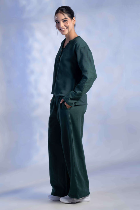 Women's Knitted Cotton Wool blend Henley Lounge Co-Ord Set