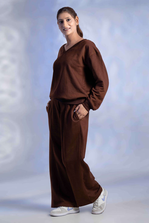 Women’s Knitted Cotton Wool blend V-Neck Lounge Co-Ord Set