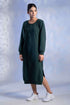 Women's Knitted Cotton Woolen Rib-Cuff Straight Midi Dress