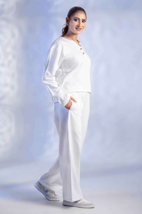 Women's Knitted Cotton Wool blend Henley Lounge Co-Ord Set