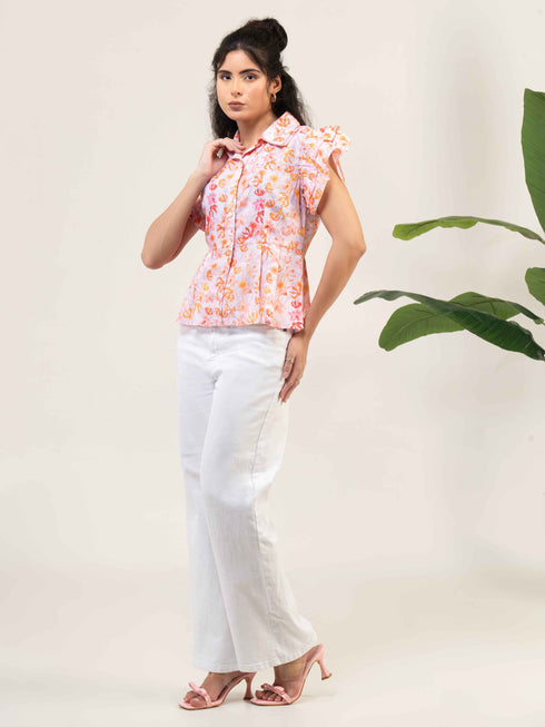Women Cotton Shirt Collar Top