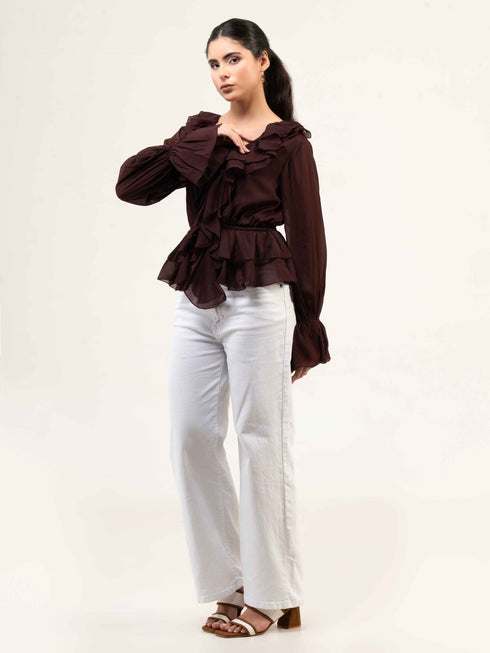 Women Fandi Bell Sleeves Peplum Top