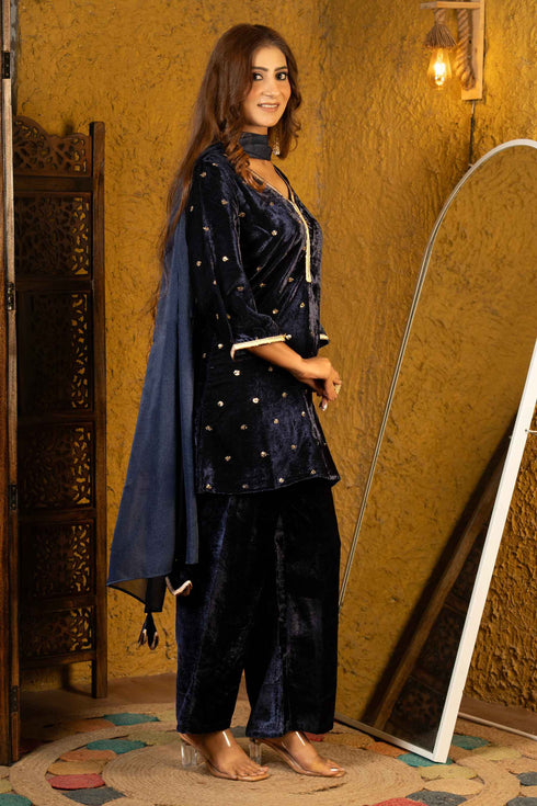 Velvet Embellished Formal Suit Set