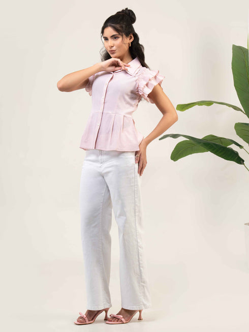 Women Cotton Flutter Sleeve Top