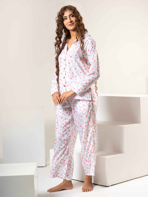 Women Satin Floral Printed Night Suit