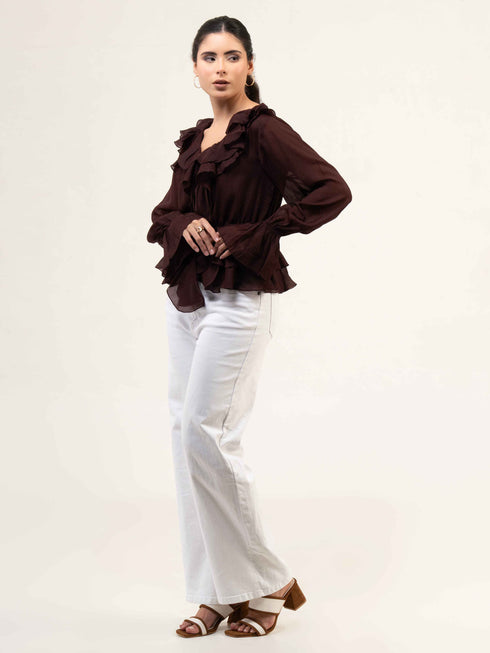 Women Fandi Bell Sleeves Peplum Top
