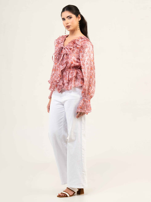 Women Fandi Bell Sleeves Peplum Top