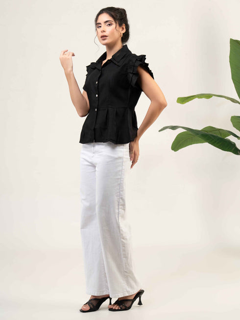 Women Cotton Flutter Sleeve Top