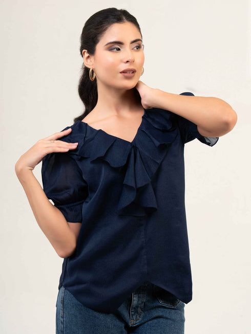 Women Fandi Frill Neck Top