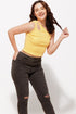 One shoulder Ribbed Yellow Crop Top